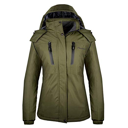 OutdoorMaster Women's Ski Jacket Basic - Winter Jacket with Elastic Powder Skirt & Removable Hood, Waterproof & Windproof