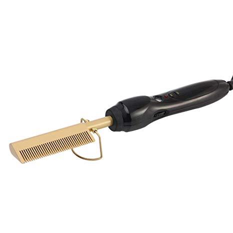 Electric Hot Straightening Heat Pressing Comb Ceramic Curling Flat Iron Curler Designed Hair Straightener for Natural Black Hair,Wigs,Beards