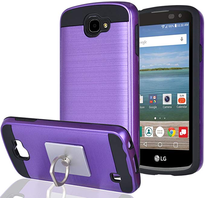 LG K4 (2016) / LG Optimus Zone 3 / LG Spree Case With Phone Stand,Ymhxcy [Metal Brushed Texture] Hybrid Dual Layer Full-Body Shockproof Protective Cover Shell For VS425 / LG K4-LS Purple