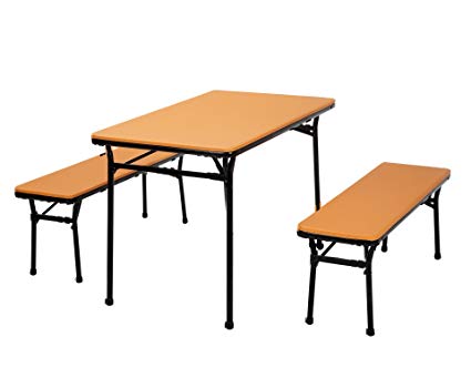 Cosco Products COSCO 3 Piece Indoor Outdoor Table and 2 Bench Tailgate Set, Orange Top, Black Frame