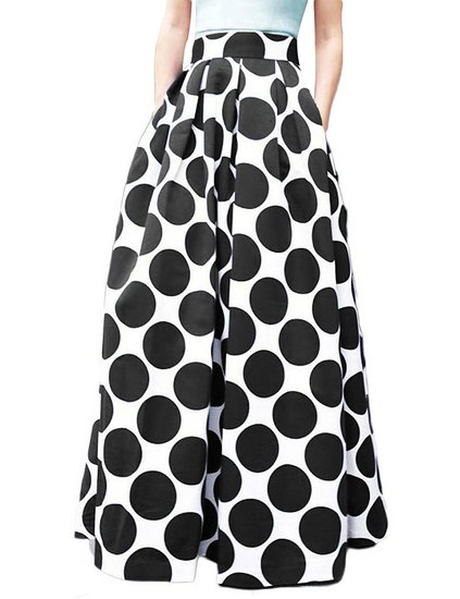 HOTOUCH Women's Fashion High Waist Polka Dot Printed Maxi Skirt With Pockets