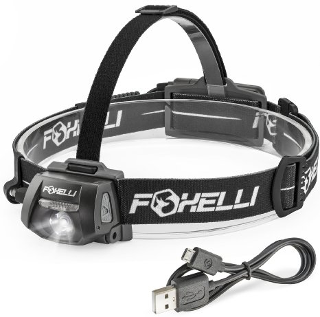 Foxelli USB Rechargeable Headlamp Flashlight - Provides up to 100 Hours of Constant Light on a Single Charge, Ultra Bright, Waterproof, Impact Resistant, Lightweight & Comfortable, Easy to Use, Mini USB Charging Cable Included.
