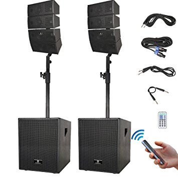 PRORECK CLUB 3000 12-Inch 3000 Watt DJ/Powered PA Speaker System Combo Set with Bluetooth/USB/SD Card/Remote Control (Two Subwoofers and 8x Array Speakers Set) (CLUB 3000)