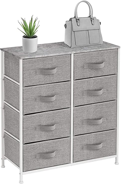 Sorbus Dresser with 8 Drawers - Furniture Storage Chest Tower Unit for Bedroom, Hallway, Closet, Office Organization - Steel Frame, Wood Top, Easy Pull Fabric Bins (Gray)