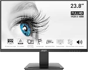 MSI PRO MP243X 23.8 Inch 1920 x 1080 Full HD Monitor Ergonomic Design, Blue Light Reduction, Seamless Connectivity