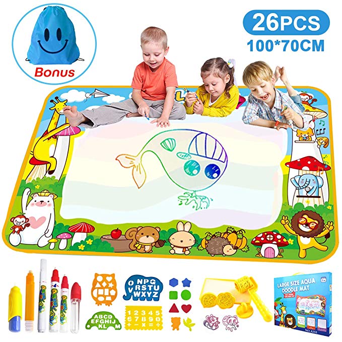 Vykor Aqua Mat Large Water Drawing Mat 70x100cm Water Doodle Mat Travel Drawing Painting Mat with Water Doodle Pens Drawing Painting Stencils, Educational Toy Toddlers, Educational Gifts for Kids