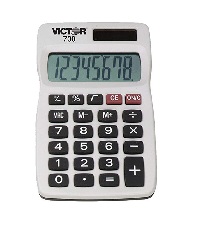 Victor 700 8 Digit Pocket Calculator, White, Great for carrying in backpacks, purses and breifcases