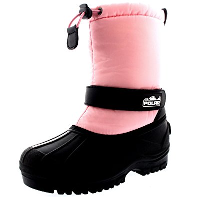 Polar Products Unisex Kids Pull On Drawstring Closure Nylon Winter Snow Rain Boots