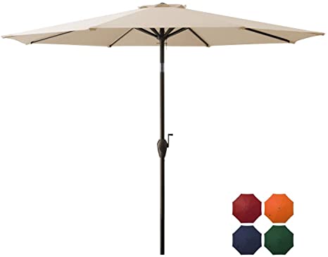DOMICARE 9 ft Patio Umbrella,Table Umbrell Outdoor Market Umbrella with 8 Ribs, Easy Push Button Tilt and Crank - Beige