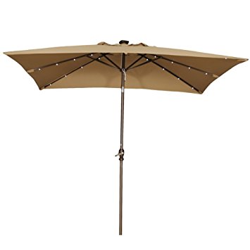 Abba Patio 7 by 9 Feet Rectangular Patio Umbrella with Solar Powered 32 LED Lights with Tilt and Crank, Brown