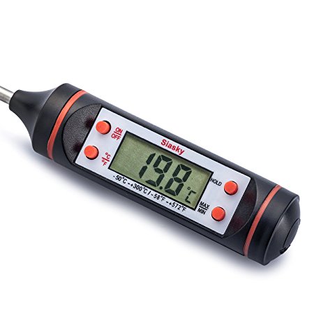 Cooking Thermometer - Siasky Digital Stainless Meat Thermometer with Instant Read, Long Probe, LCD Display, Anti-Corrosion - Best for Food, Meat, Milk, Candy, Grill, Cooking and Barbecue