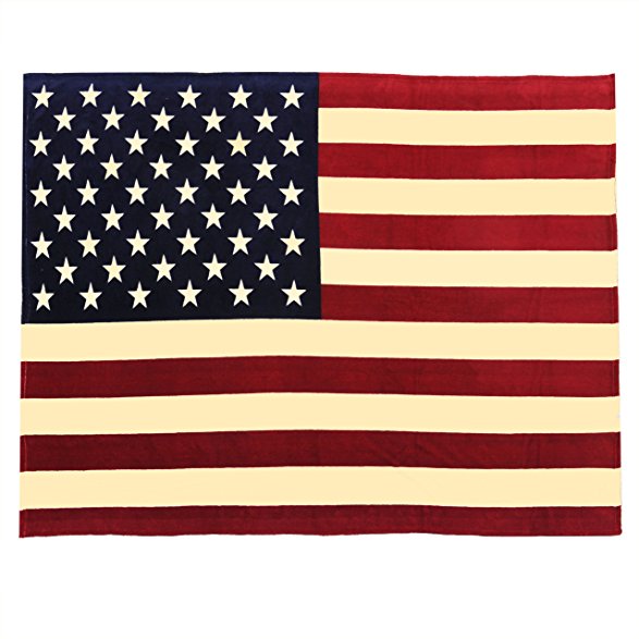 Oversized USA Flag Fleece Throw Blanket, Vintage, 60 inch x 80 inch