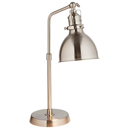 Rivet Pike Factory Industrial Table Lamp, 18" H, with Bulb, Brushed Steel