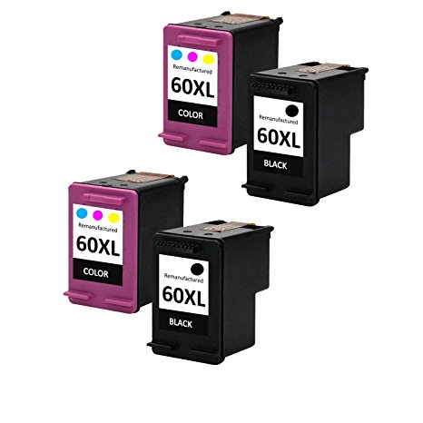 Remanufactured Ink Cartridge Replacement for HP 60xl CC641WN CC644WN (2 Black 2 Color 4 Pack)
