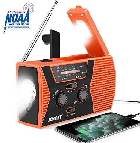 Jomst Emergency Radio,NOAA/AM/FM Weather Solar Radio,Hand Crank Portable Radio 7 in 1,SOS Alarm,Reading Lamp,LED Flashlight,2000mAh Power Bank USB Charger