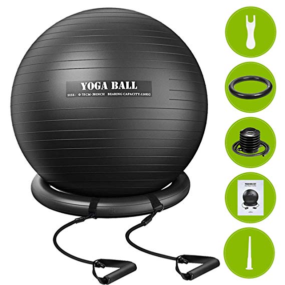 Exercise Yoga Ball,TOPELEK Exercise Ball (75cm),Anti-burst Yoga Ball for Fitness,Pilates,Core Strength,Stretching and Physical Therapy,Balance Ball with Resistance Bands,Stability Ring and Pump for Office/Home/Gym