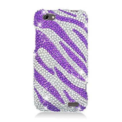 Eagle Cell PDHTCONEVS326 RingBling Brilliant Diamond Case for HTC One V - Retail Packaging - Purple Zebra