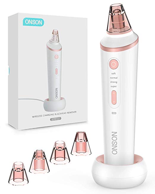 Upgrade Blackhead Remover Vacuum,ONSON Pore Vacuum Facial Pore Cleanser Electric Acne Comedone Extractor Kit with 4 Adjustable Suction Force for All Skin(Wirelessly Charge)