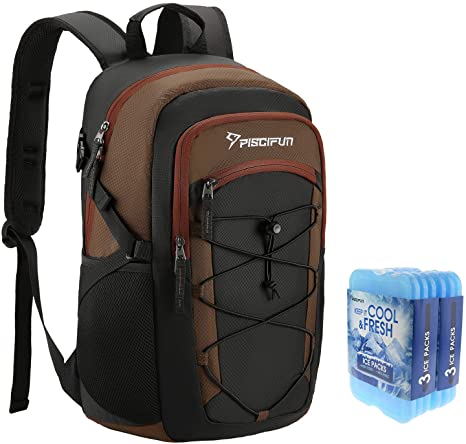 Piscifun Insulated Cooler Backpack with 6 Ice Packs Leakproof Cooler Bag