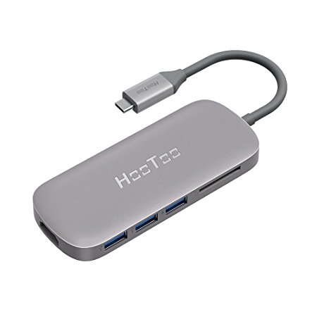 USB C Hub, HooToo USB C Adapter with 100W Type C Power Delivery, HDMI Output, Card Reader, 3 USB 3.0 Ports for 2016/2017 MacBook Pro and Windows Type C laptop - Gray