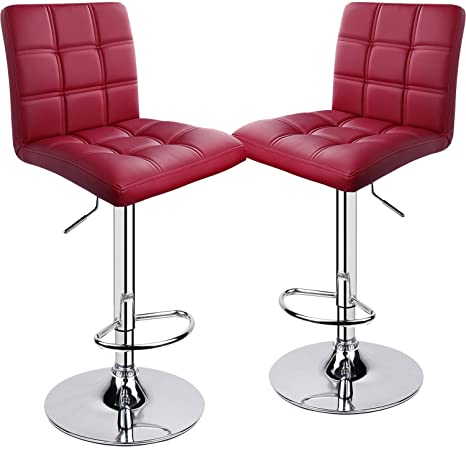 Leader Modern Square Back Bar Stools, Adjustable Swivel Bar Stool Set of 2, Bar Chair with Back (Wine Red)