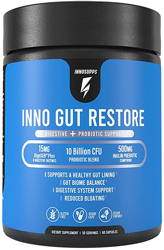 Inno Gut Restore | Digestive   Probiotic Support, Prebiotic & Probiotic Supplement,10 Billion CFU, Added Digestive Enzymes, 60 Capsules (30 Servings)