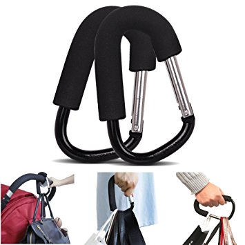 (Pack of 2) Extra Large Stroller Hooks, Mini-Factory Multi-Purpose Hanger Hooks for Diaper, Shopping Bags, Purses - Black