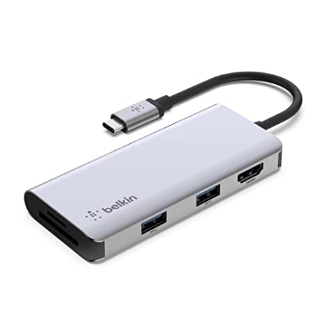 Belkin USB C Hub, 5-in-1 MultiPort Adapter Dock with 4K HDMI, 2 x USB A 3.1, SD Card Slot and microSD for MacBook Pro, Air, iPad Pro, XPS and More​ ​