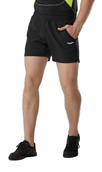 MIER Men's 5" Running Shorts Quick Dry Lightweight Workout Track Shorts with Pockets, No Liner, Black