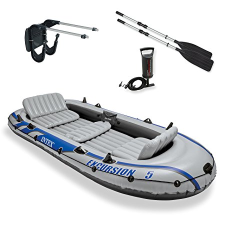 Intex Excursion 5 Inflatable Rafting and Fishing Boat with Oars   Motor Mount