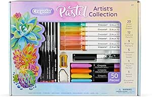 Crayola Pastel Colors Art Kit (50pcs), Kids Art Set with Pastel Markers & Pencils, Art Kit for Girls & Boys, Gift for Kids, 8