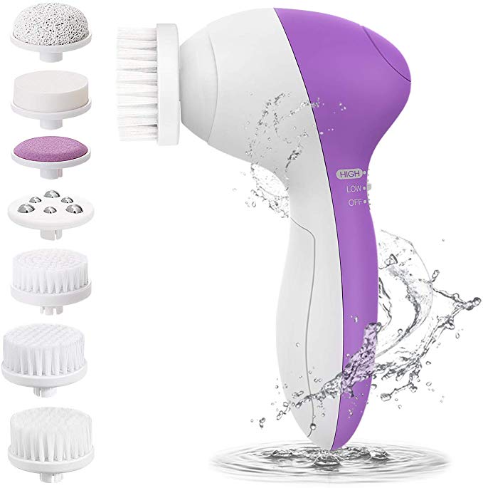 Facial Cleansing Brush [Newest 2020], PIXNOR Waterproof Face Spin Brush with 7 Brush Heads for Deep Cleansing, Gentle Exfoliating, Removing Blackhead, Massaging