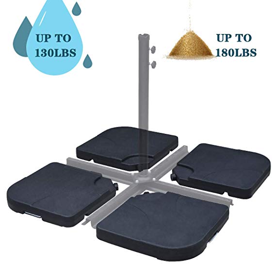 FRUITEAM 4-Piece Umbrella Base for 10' Cantilever Offset Patio Umbrella Square Base Stand-Plate Set Easy-Fill Spouts for Water or Sand up to 180lbs(Heavy Duty Plastic)