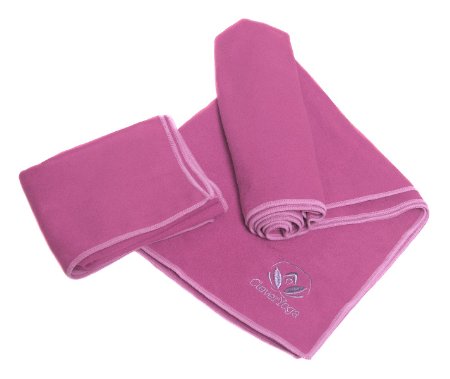Clever Yoga Non Slip Towel and FREE Hand Towel Combo Made With The Best, Durable Microfiber - Comes With Our Special "Namaste" Lifetime Warranty (Multiple Colors)