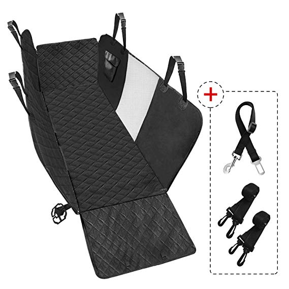 PETDOM Dog Car Seat Covers for Backseat - Waterproof Nonslip Hammock with Mesh Window, Side Flaps and Seat Belt Openings - Durable Pet Car Seat Full Protector for Cars, SUV (Black)
