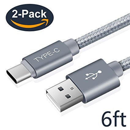 USB Type C Cable 6ft 2 Pack ,USB C to USB 3.0 Nylon Braided Cable Fast Charger for Samsung Galaxy S8 plus,Galaxy S8,Google Pixel, Pixel XL, LG G6 V20 G5, Nintendo Switch, New Macbook More(Gray)