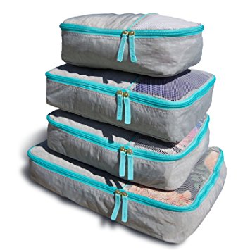 Packing Cubes for Travel - 4Pcs Set -1 Large -2 Medium -1 Small- Stylish Luggage Organiser Bags (Caribbean Teal)