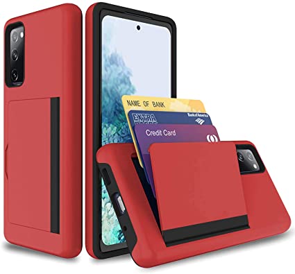 BAISRKE Galaxy S20 FE Case, Wallet Case Credit Card IDs Holder Shell Sliding Cover Non Slip Dual Layer Anti Scratch Hard PC Rubber Cover Case for Galaxy S20 FE 5G / Galaxy S20 Fan Edition - Red
