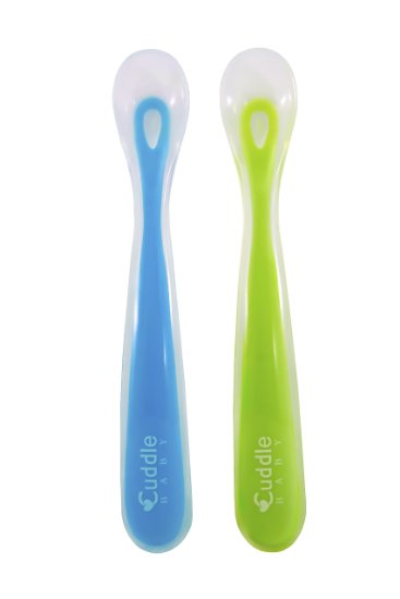 Cuddle Baby Gum-Friendly Soft Silicone Spoons Pack of 2 Blue and Green