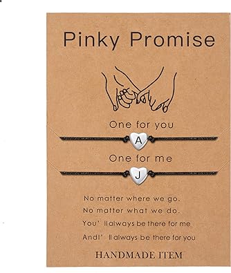 SANNYRA Pinky Promise Bracelets Friendship Couple Distance Matching Bracelet 26 Letters Alphabets Gifts for Her 2 Pieces，Valentine's Day Gifts