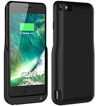 iPhone 7 Battery Case, Foxin 6800 mAh Extended Battery Charger Case Rechargeable Power Bank Battery Charging Case for iPhone 7 / 6 / 6S(4.7 inch) (Matte Black)