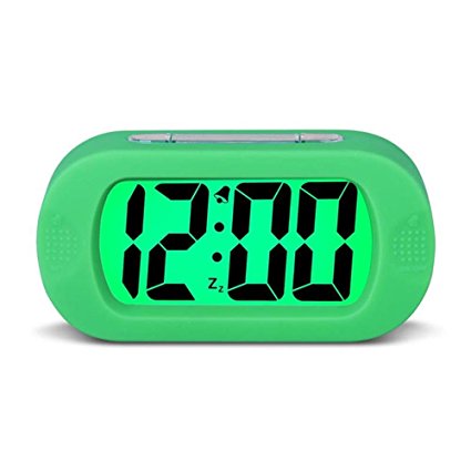 HENSE Large Digital Display Luminous Alarm Clock With Snooze, Night Light Function, Large LCD Display Shockproof Silicone Protective Cover, Simple Setting, Progressive Alarm, Batteries Powered, Operated For Travel ,Office and Home Bedside Alarm Clock HA30(Green