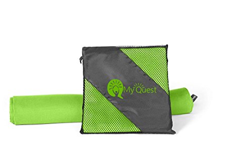 MyQuest Microfiber Towel With Case - Premium Grade Antimicrobial Sports Towel For Travel, Yoga, Fitness - 3 Sizes, 5 Colors