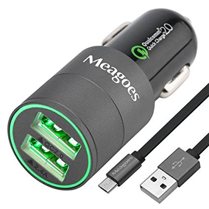 Meagoes Quick Charge 2.0 Rapid USB Car Charger with 1-Pack 3.3ft Micro-USB Cable for Samsung Galaxy S7 Edge/S7/S6 Edge/S6 /S6/S5/Note Edge/5/4, Sony Xperia, Moto X, Sharp Aquos, LG, HTC [Space Gray]