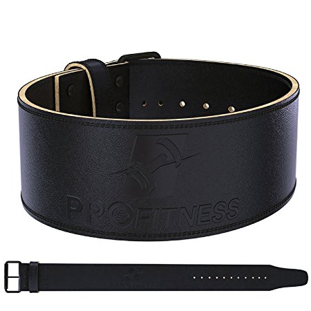 PROFITNESS Powerlifting & Weight Lifting Belt (10MM Thick) - Pre Broken-In 4" Wide Leather for Maximum Support - Great for Heavy Squats, Deadlift, Snatch, Clean and Jerks - For Women & Men