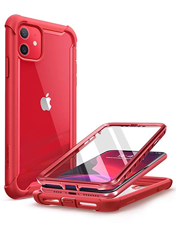 i-Blason Ares Case for iPhone 11 6.1 inch (2019 Release), Dual Layer Rugged Clear Bumper Case with Built-in Screen Protector (Metallic Red)