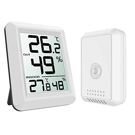 KeeKit Indoor Outdoor Thermometer, Temperature Humidity Monitor with Wireless Sensor, Digital Hygrometer Gauge with LCD Screen, ℃/℉ Switch for Home, Office, Bedroom, Baby Room, Kitchen