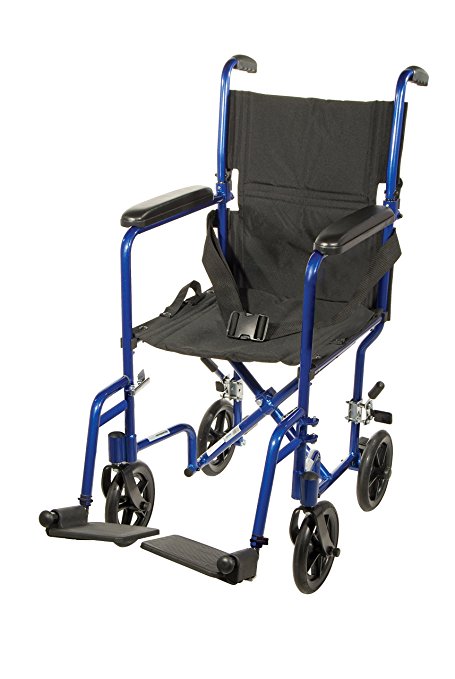 Drive Medical Deluxe Lightweight Aluminum Transport Wheelchair, Blue, 17"