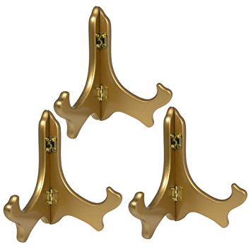 Gold Metallic Wood Easels Premium Quality Display Plate Stand Holder - 5 Inch - Set of 3 Pieces