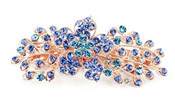 Yeshan Women Rhinestone Crystal beaded Flower Pattern Hair Barrettes Clips,Blue